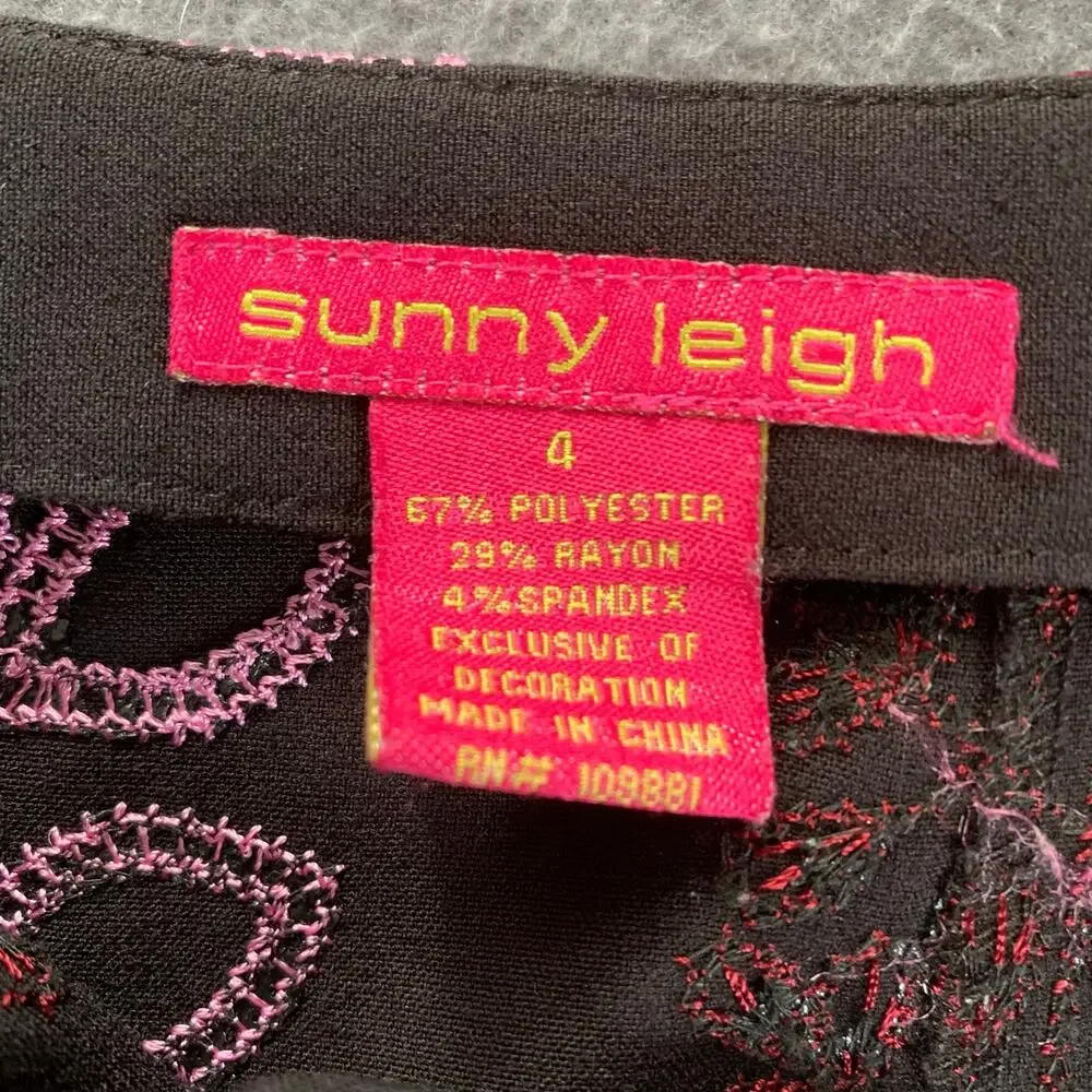Sunny Leigh Embroidered Midi Skirt Black w/ Red and Pink Size 4 Folk Art Boho